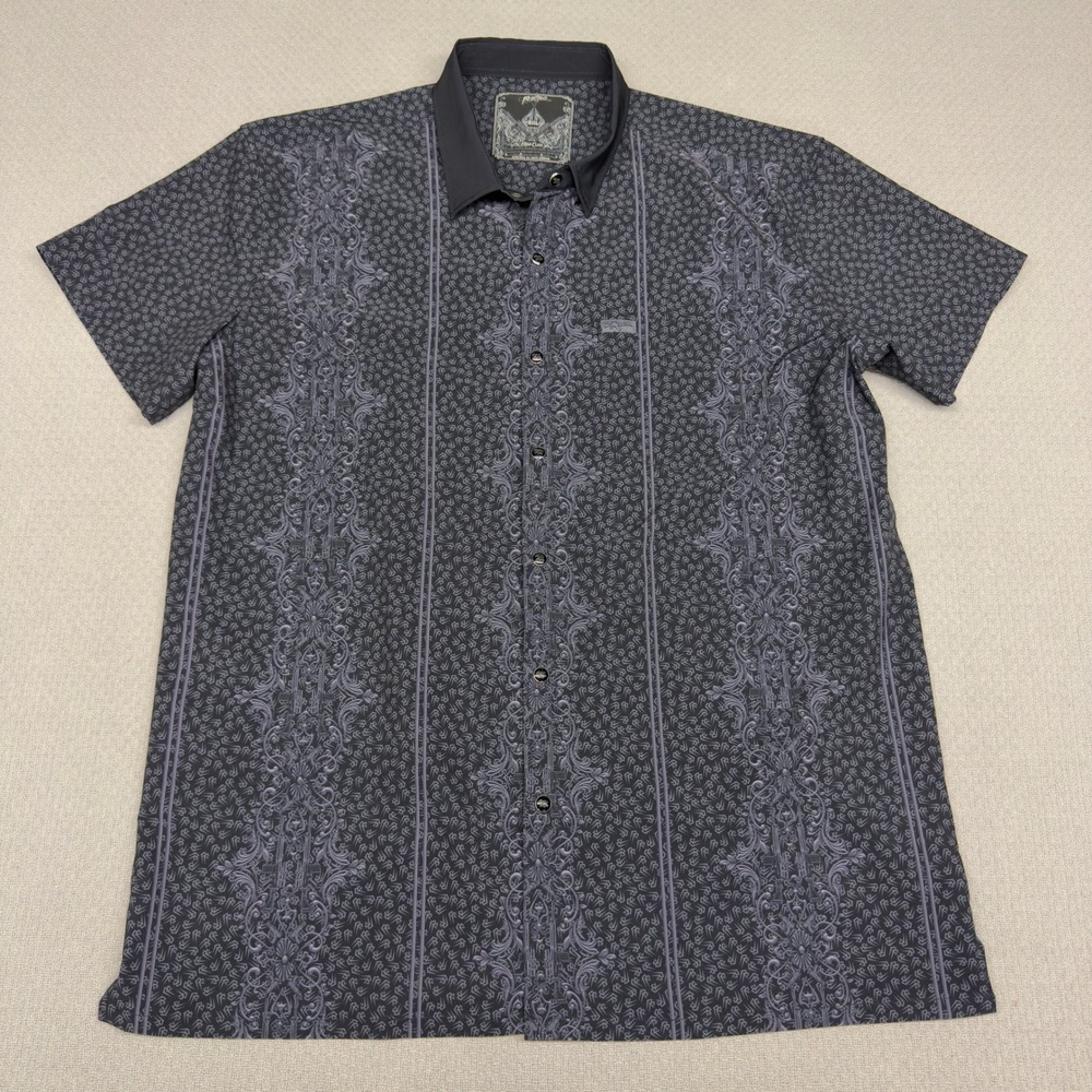 Retro Rifle Shirt Mens 2XL Black High Class Pearl Snap Western Floral Tribal
